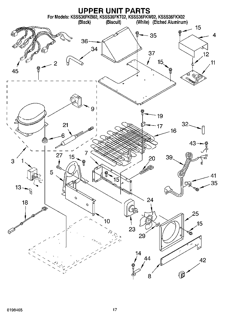 UPPER UNIT PARTS Diagram and Parts List for KSSS36FKT02  KitchenAid Refrigerator