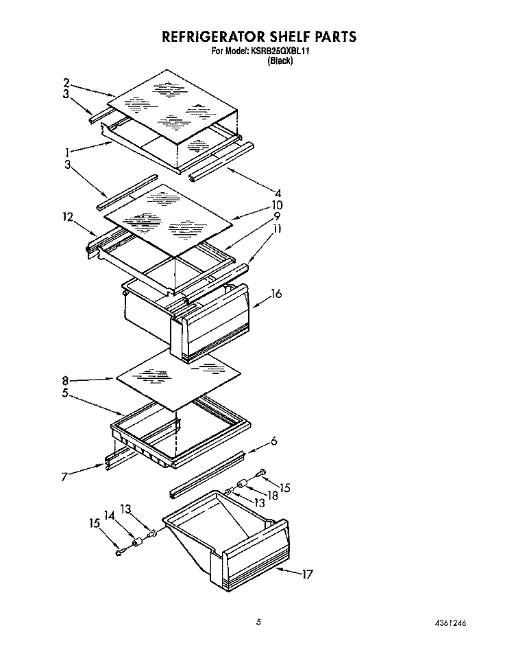 REFRIGERATOR SHELF Diagram and Parts List for KSRB25QXBL11  KitchenAid Refrigerator