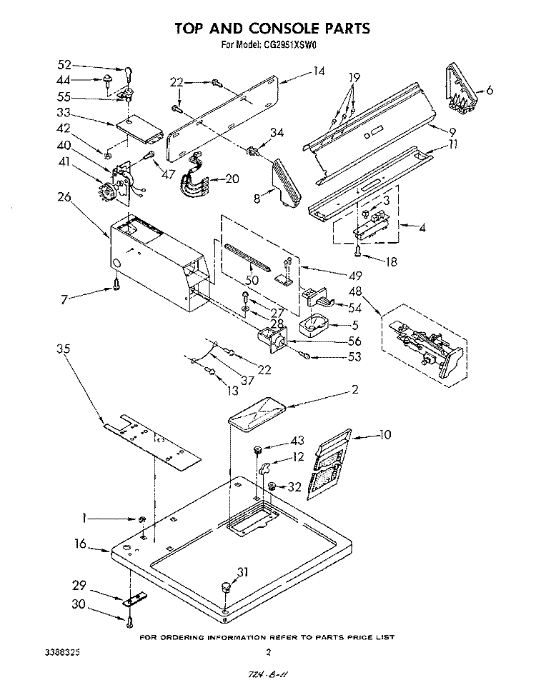 TOP AND CONSOLE Diagram and Parts List for CG2951XSW0  Whirlpool Dryer