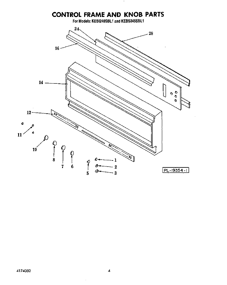CONTROL FRAME AND KNOB Diagram and Parts List for KEBI240SBL1  KitchenAid Wall Oven