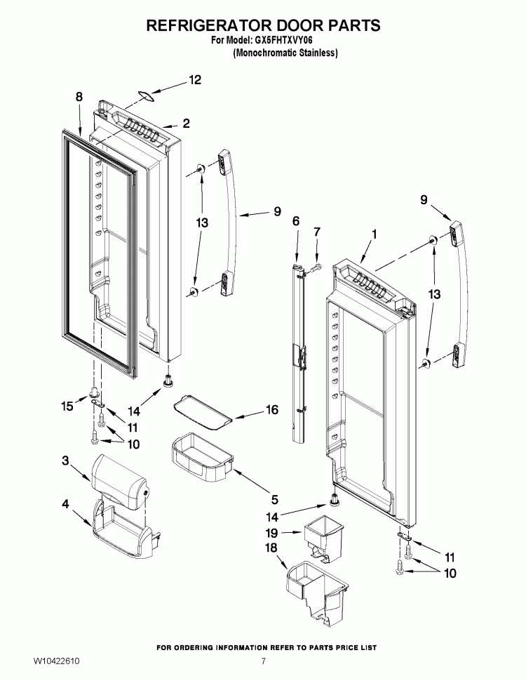 REFRIGERATOR DOOR PARTS Diagram and Parts List for GX5FHTXVY06  Whirlpool Refrigerator