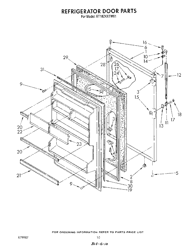 REFRIGERATOR DOOR , LIT/OPTIONAL Diagram and Parts List for ET18ZKXTG01  Whirlpool Refrigerator
