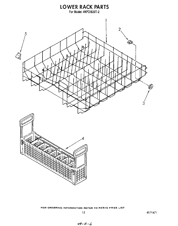 LOWER RACK Diagram and Parts List for 4KPDI620T2  KitchenAid Dishwasher