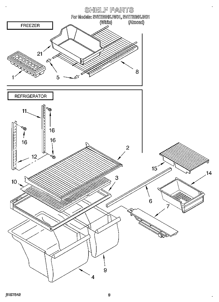 SHELF, LIT/OPTIONAL Diagram and Parts List for 2VET20NKJW01  Whirlpool Refrigerator