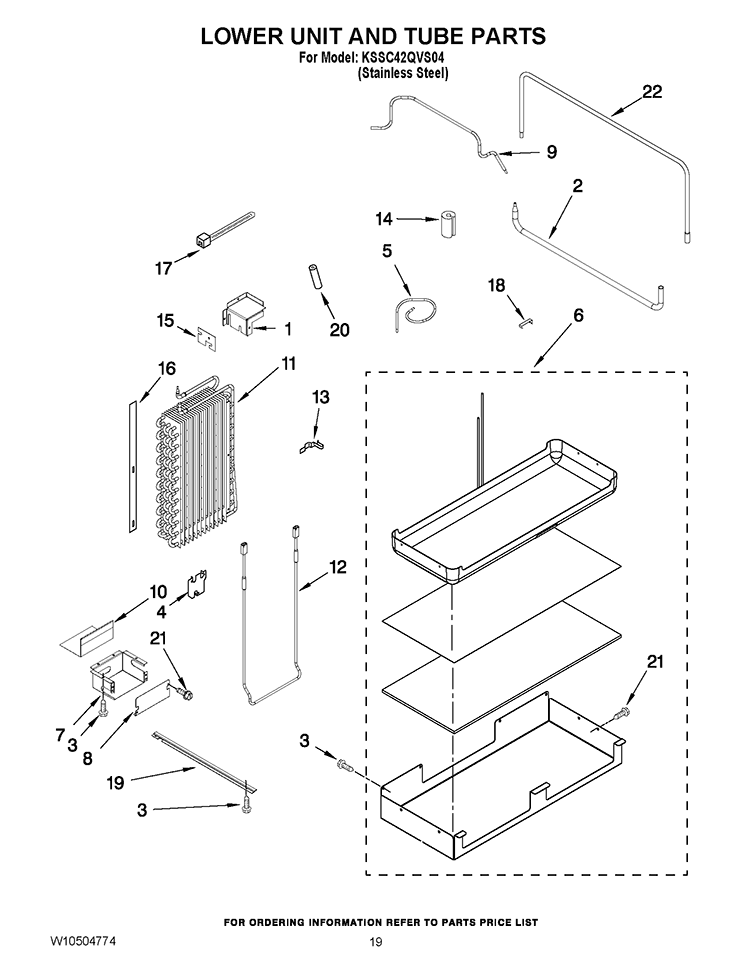 LOWER UNIT AND TUBE PARTS Diagram and Parts List for KSSC42QVS04  KitchenAid Refrigerator