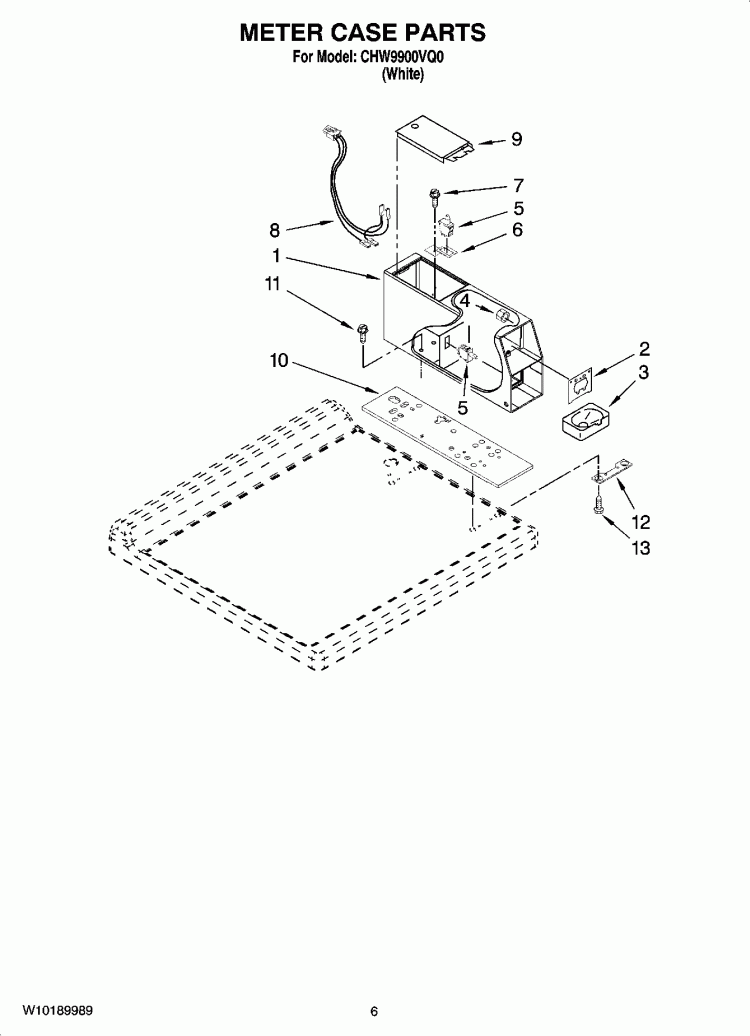 METER CASE PARTS Diagram and Parts List for CHW9900VQ0  Whirlpool Washer