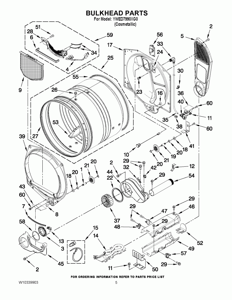 BULKHEAD PARTS Diagram and Parts List for YWED7990XG0  Whirlpool Dryer