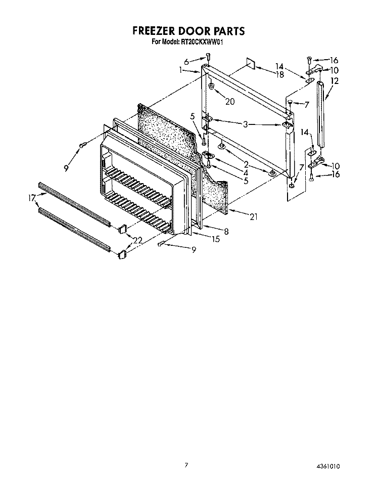 FREEZER DOOR Diagram and Parts List for RT20CKXWW01  Roper Refrigerator