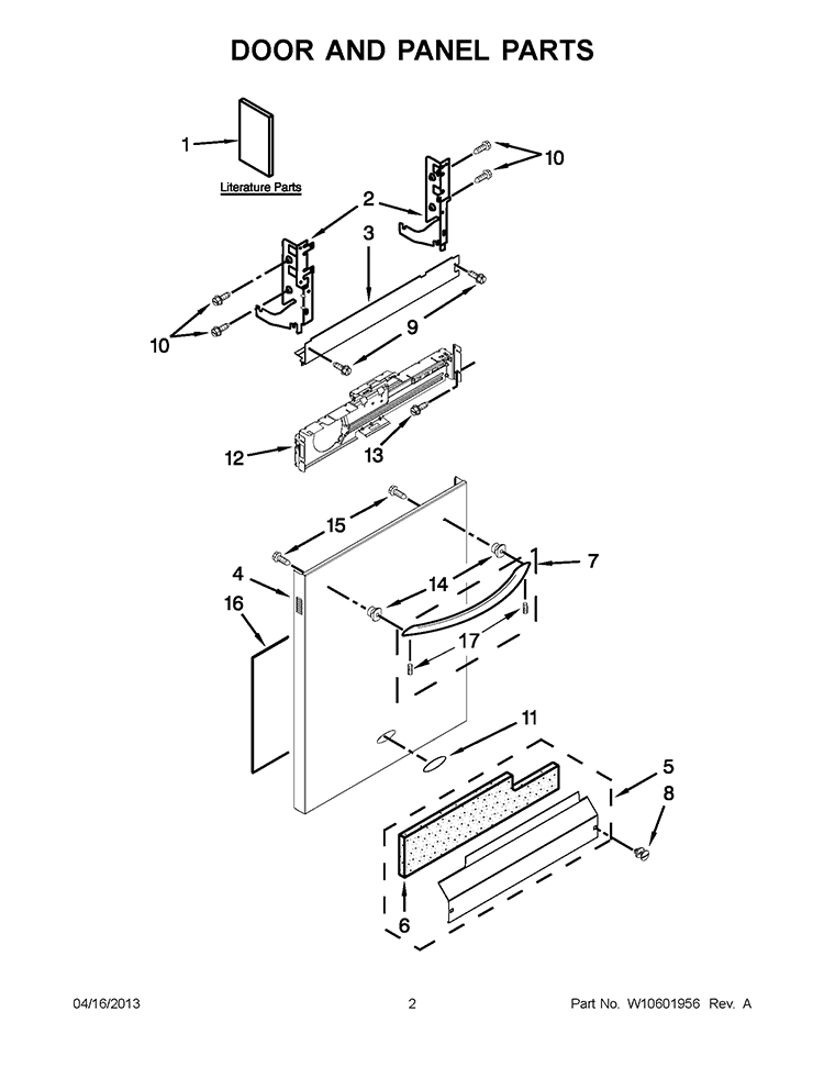 DOOR AND PANEL PARTS Diagram and Parts List for WDT790SAYW2  Whirlpool Dishwasher