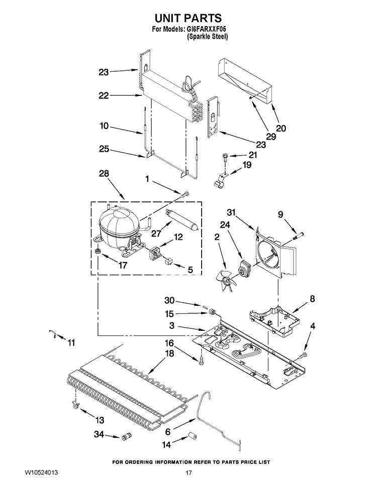 UNIT PARTS Diagram and Parts List for GI6FARXXF05  Whirlpool Refrigerator