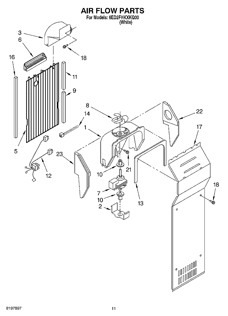AIR FLOW Diagram and Parts List for 6ED2FHKXKQ00  Whirlpool Refrigerator