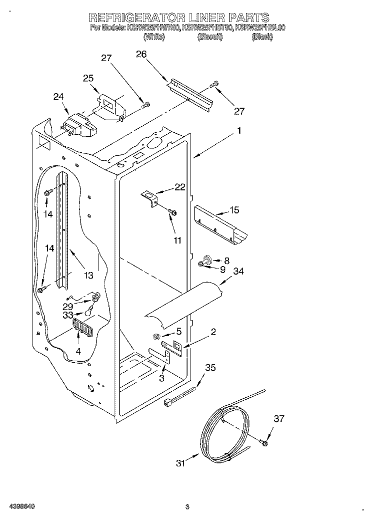 REFRIGERATOR LINER Diagram and Parts List for KSRW25FHBL00  KitchenAid Refrigerator