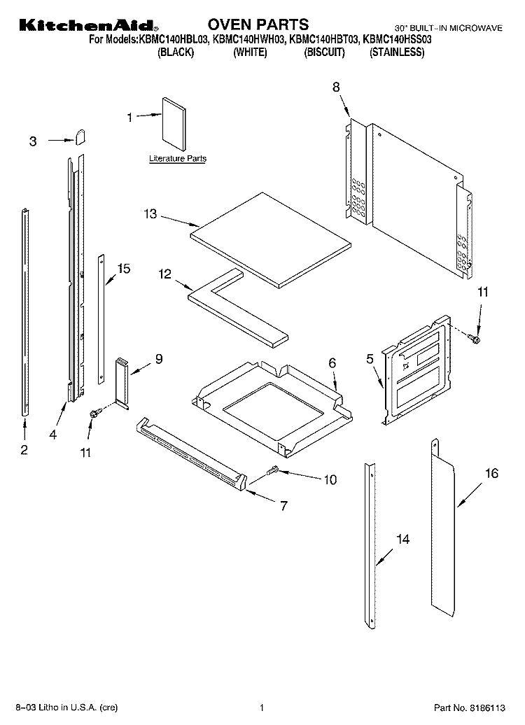 OVEN PARTS Diagram and Parts List for KBMC140HSS03  KitchenAid Microwave Oven Combo