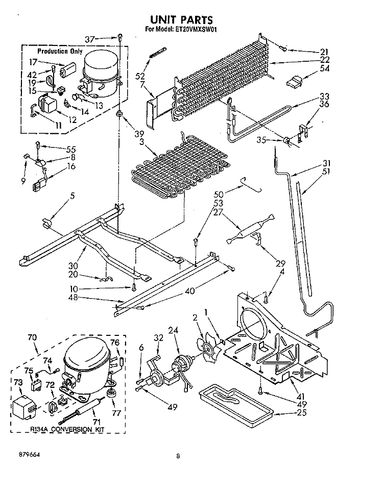 UNIT Diagram and Parts List for ET20VMXSW01  Whirlpool Refrigerator
