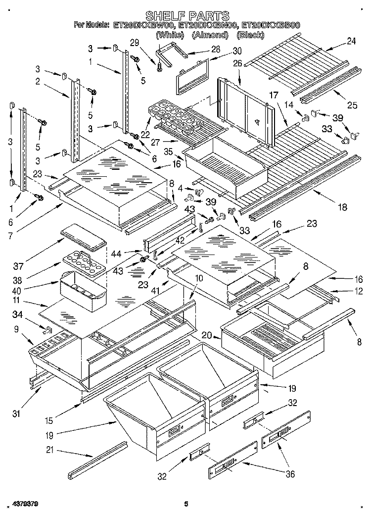 SHELF, LIT/OPTIONAL Diagram and Parts List for ET20DKXBN00  Whirlpool Refrigerator