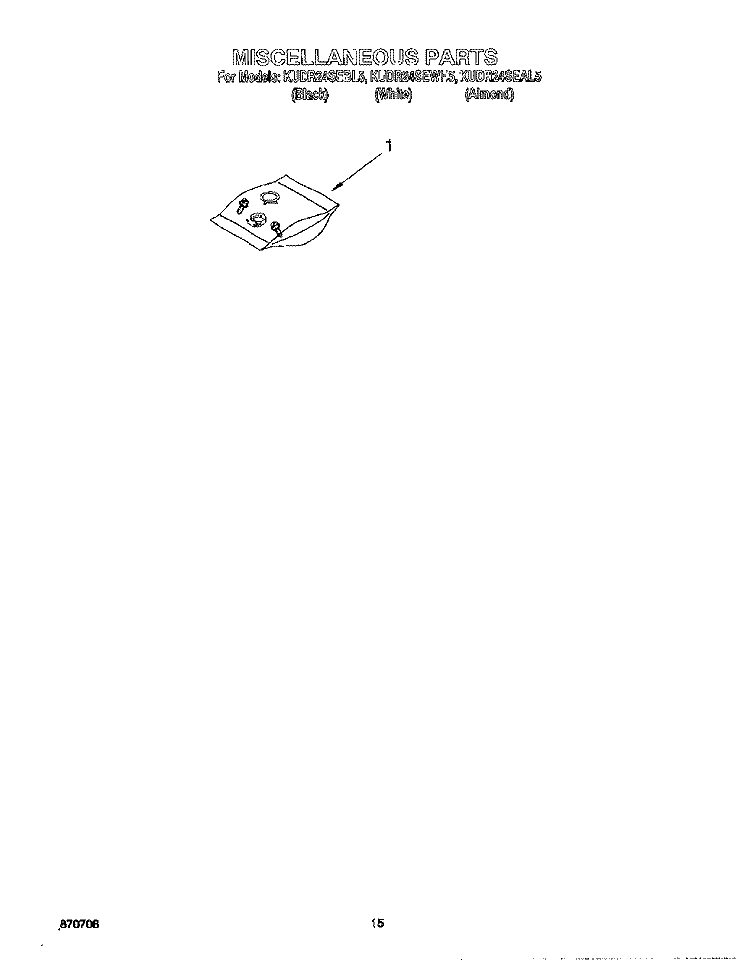 MISCELLANEOUS, LIT/OPTIONAL Diagram and Parts List for KUDR24SEBL5  KitchenAid Dishwasher
