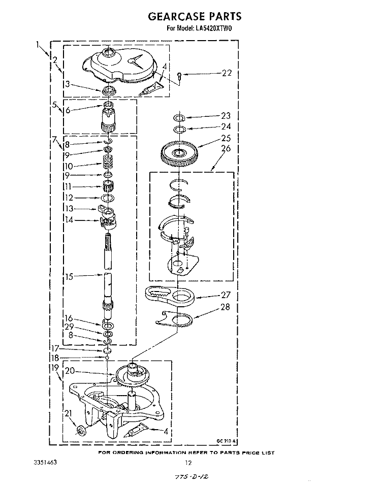 GEARCASE Diagram and Parts List for LA5420XTW0  Whirlpool Washer