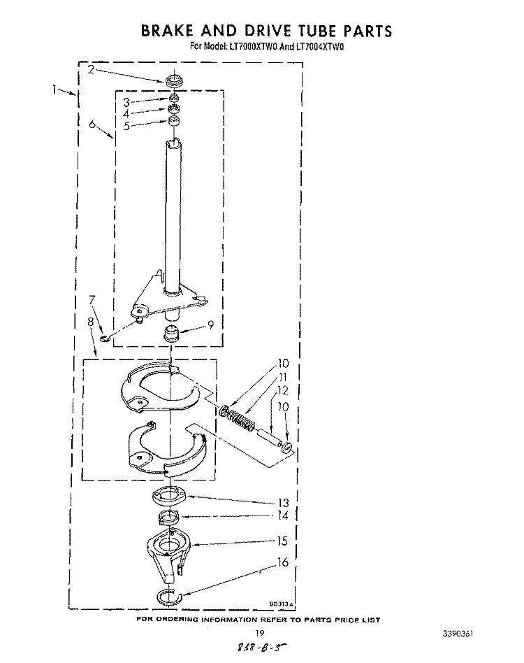 BRAKE AND DRIVE TUBE Diagram and Parts List for LT7000XTM0  Whirlpool Washer Dryer Combo