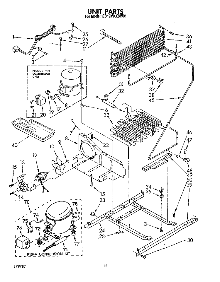 UNIT Diagram and Parts List for EB19MKXSF01  Whirlpool Refrigerator