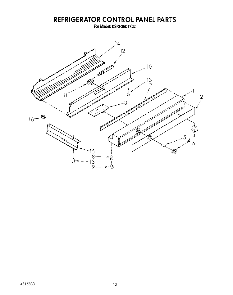 REFRIGERATOR CONTROL PANEL Diagram and Parts List for KSRF36DTX02  KitchenAid Refrigerator