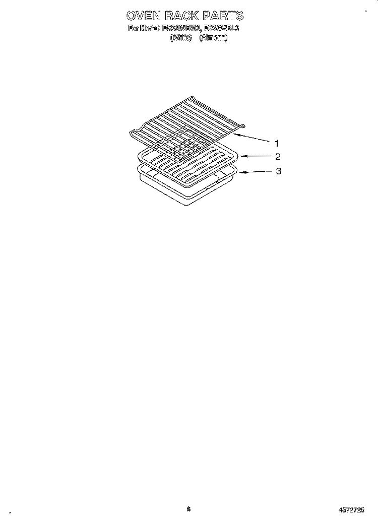 OVEN RACK, LITERATURE Diagram and Parts List for FGS385BW3  Roper Range