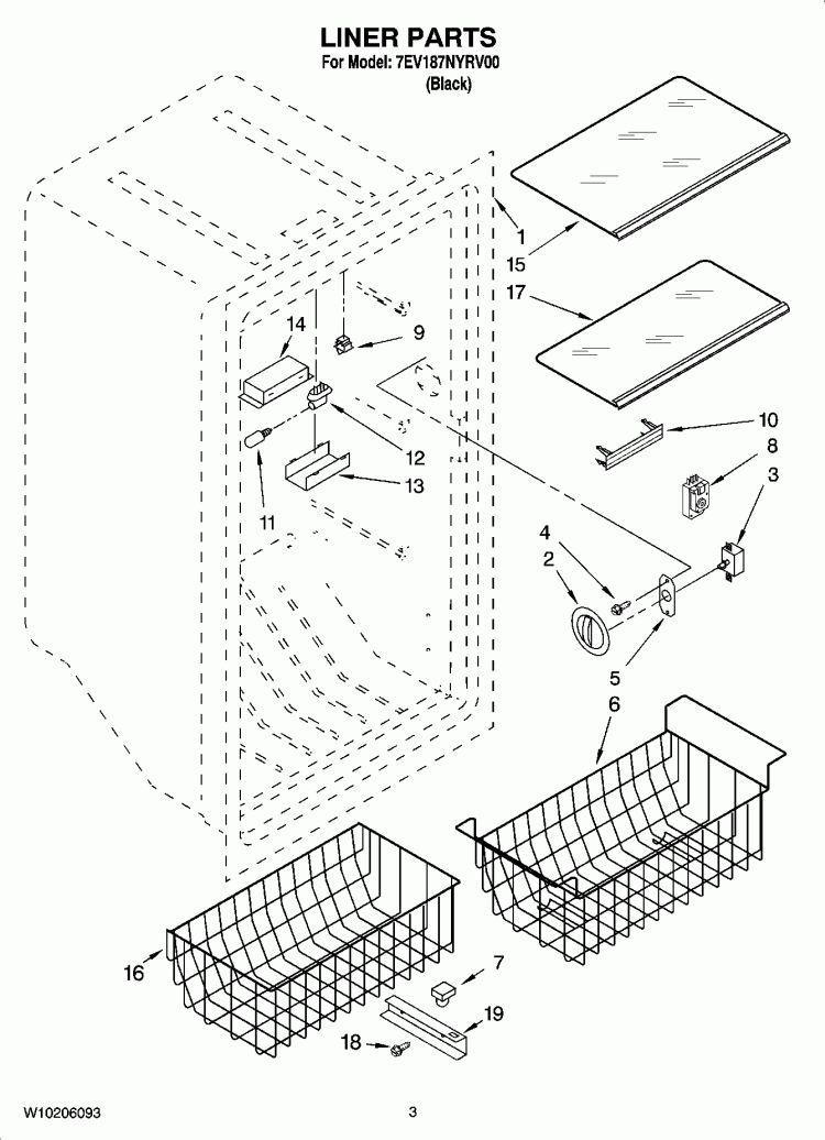LINER PARTS Diagram and Parts List for 7EV187NYRV00  Whirlpool Freezer