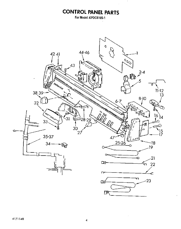 CONTROL PANEL, LIT/OPTIONAL Diagram and Parts List for KPDC610S1  KitchenAid Dishwasher