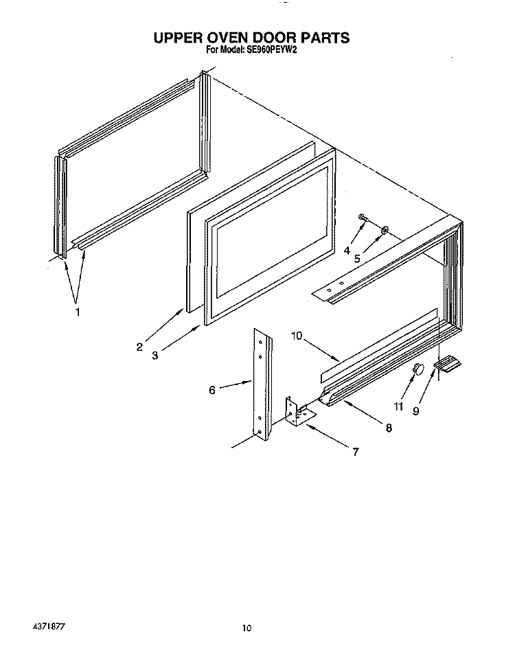 UPPER OVEN DOOR Diagram and Parts List for SE960PEYN2  Whirlpool Range