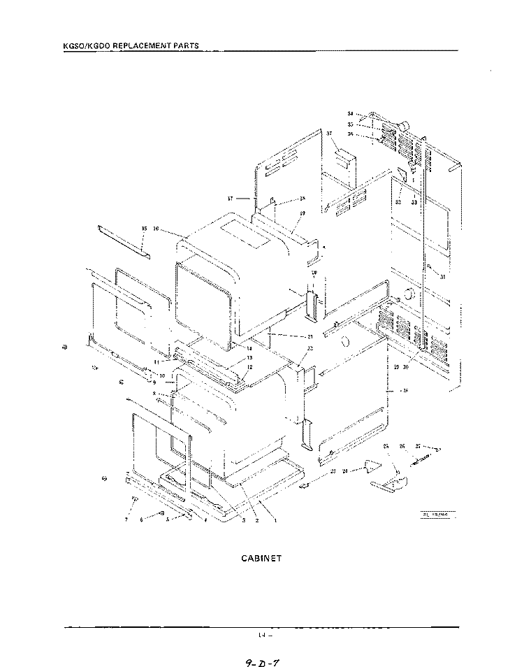 CABINET Diagram and Parts List for KGDO245EE  KitchenAid Wall Oven