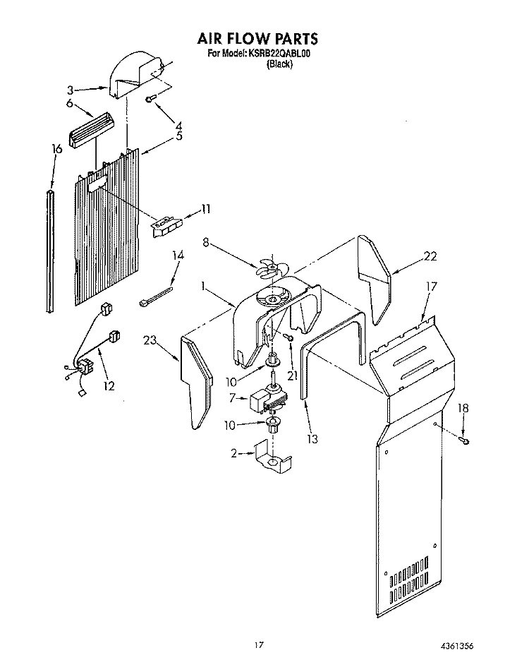 AIR FLOW Diagram and Parts List for KSRB22QABL00  KitchenAid Refrigerator