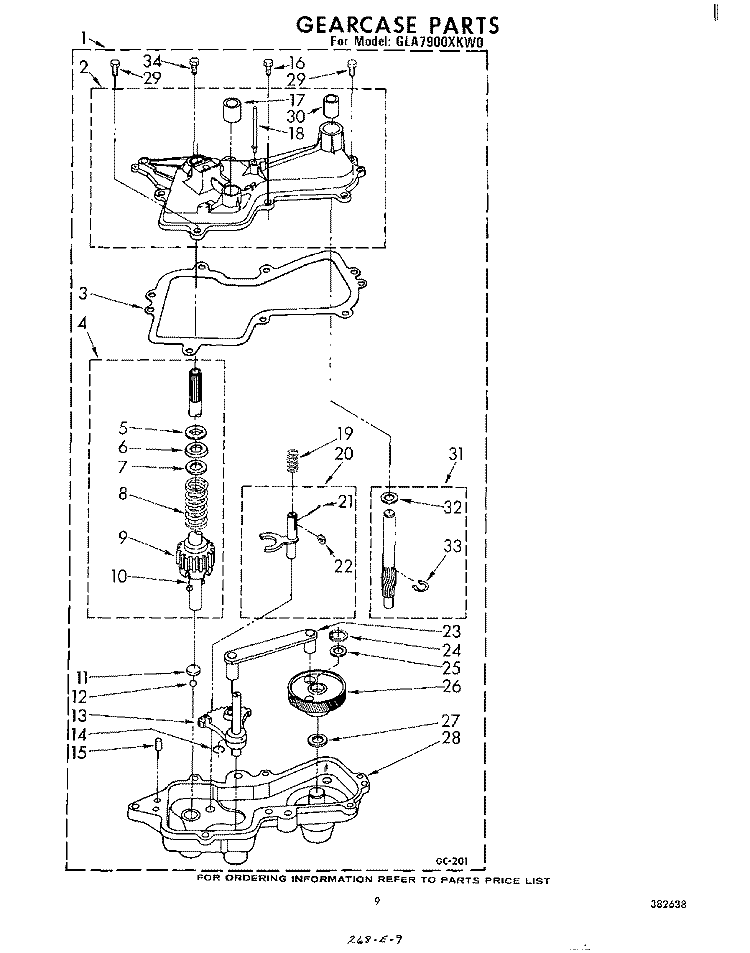 GEARCASE Diagram and Parts List for GLA7900XKW0  Whirlpool Washer