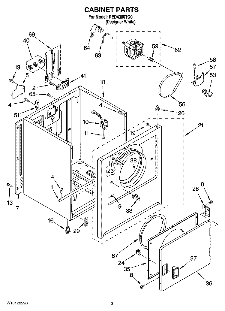 CABINET PARTS Diagram and Parts List for RED4300TQ0  Roper Dryer
