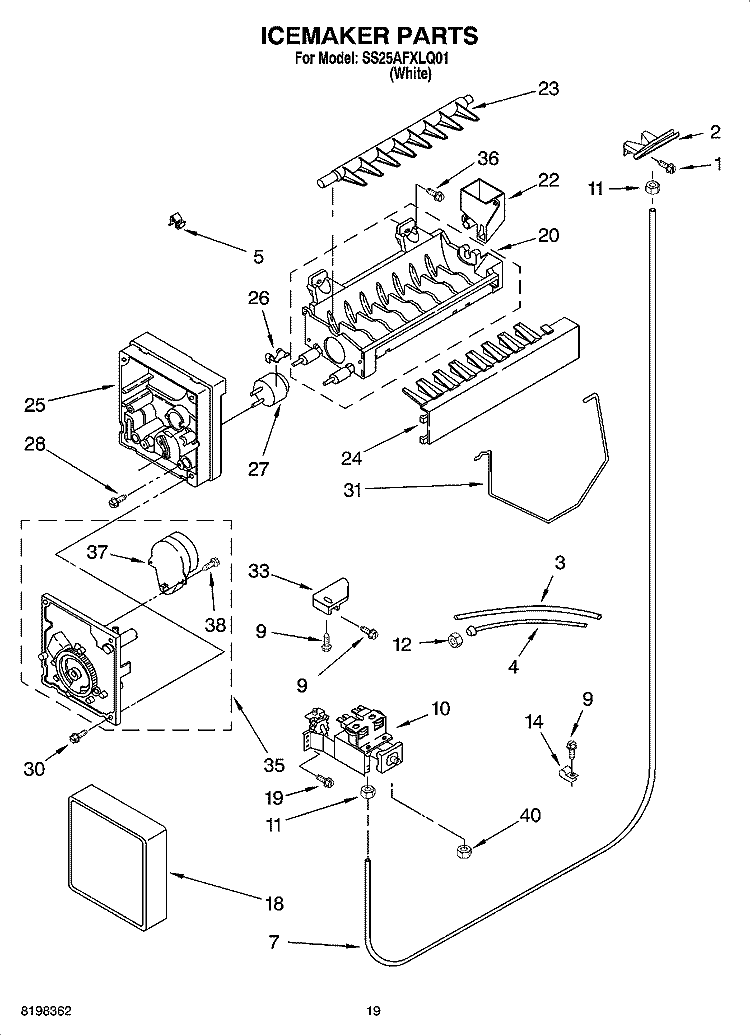 ICEMAKER PARTS, PARTS NOT ILLUSTRATED Diagram and Parts List for SS25AFXLQ01  Whirlpool Refrigerator