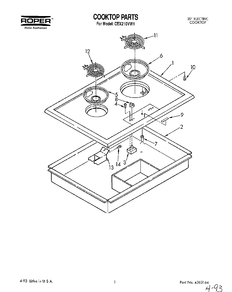 SECTION Diagram and Parts List for CEX210VW1  Roper Range