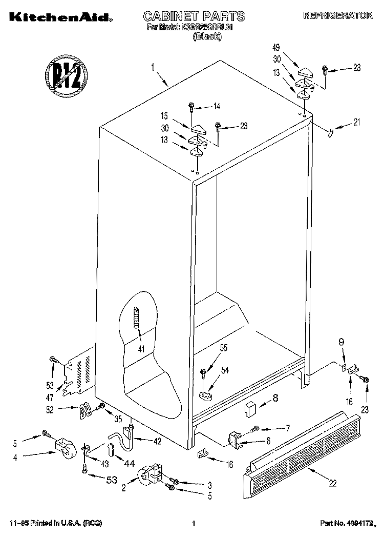CABINET Diagram and Parts List for KSRB25QDBL01  KitchenAid Refrigerator