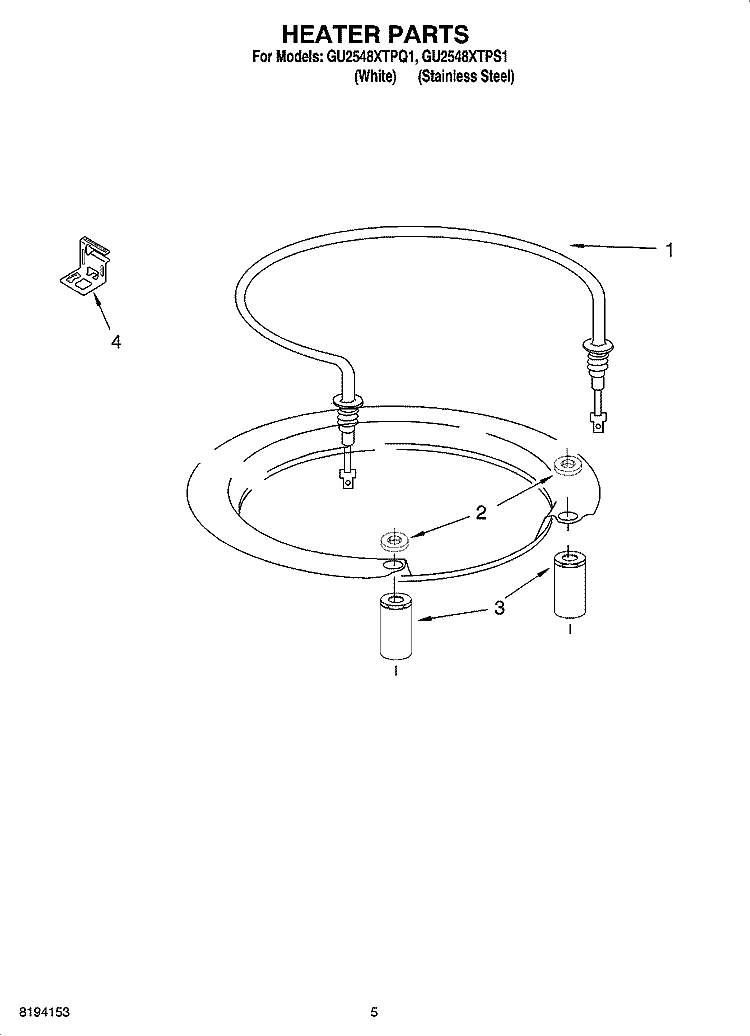 HEATER PARTS Diagram and Parts List for GU2548XTPS1  Whirlpool Dishwasher