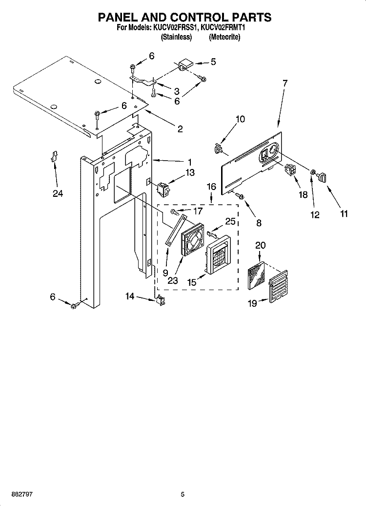 PANEL AND CONTROL PARTS Diagram and Parts List for KUCV02FRMT1  KitchenAid Trash Compactor