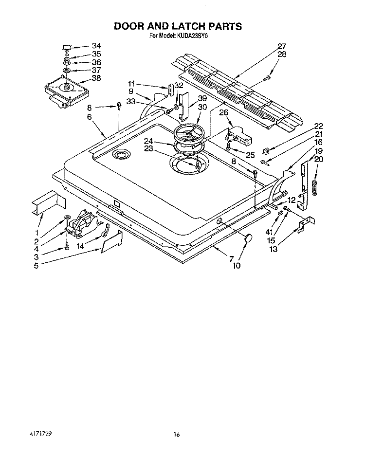 DOOR AND LATCH Diagram and Parts List for KUDA23SY0  KitchenAid Dishwasher