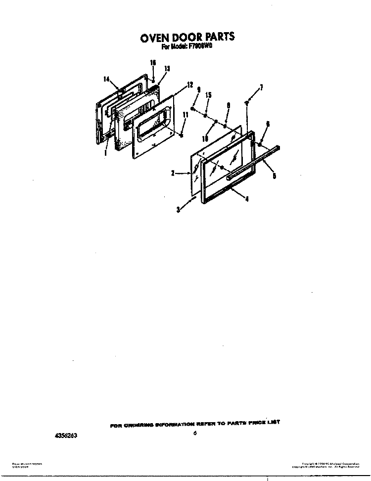 OVEN DOOR Diagram and Parts List for F7908L0  Roper Range