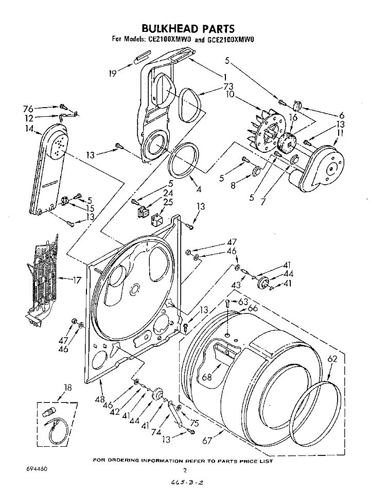 BULKHEAD , LITERATURE AND OPTIONAL Diagram and Parts List for GCE2100XMW0  Whirlpool Dryer
