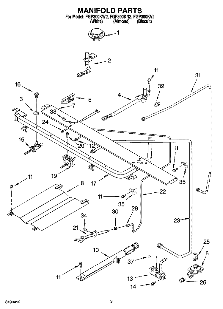 MANIFOLD PARTS Diagram and Parts List for FGP300KN2  Roper Range