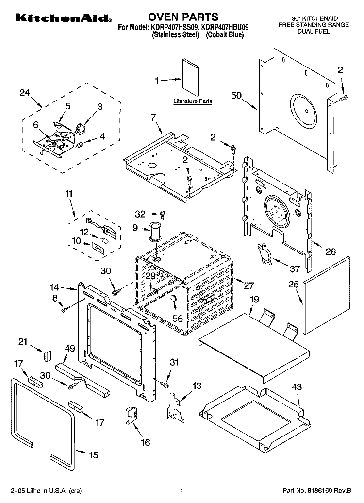 OVEN PARTS Diagram and Parts List for KDRP407HBU09  KitchenAid Range