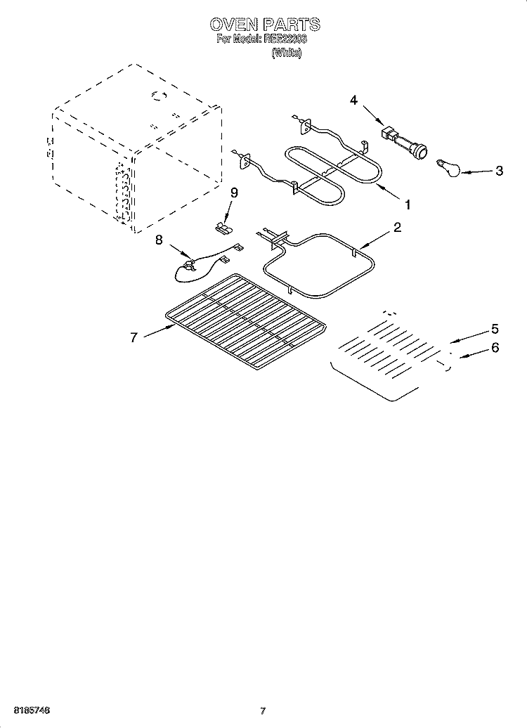 OVEN PARTS, MISCELLANEOUS PARTS Diagram and Parts List for REE22303  Roper Range