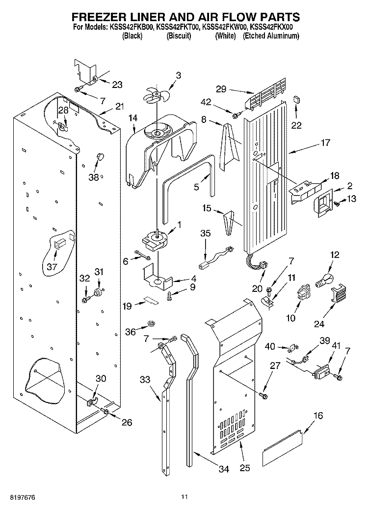 FREEZER LINER AND AIR FLOW Diagram and Parts List for KSSS42FKX00  KitchenAid Refrigerator