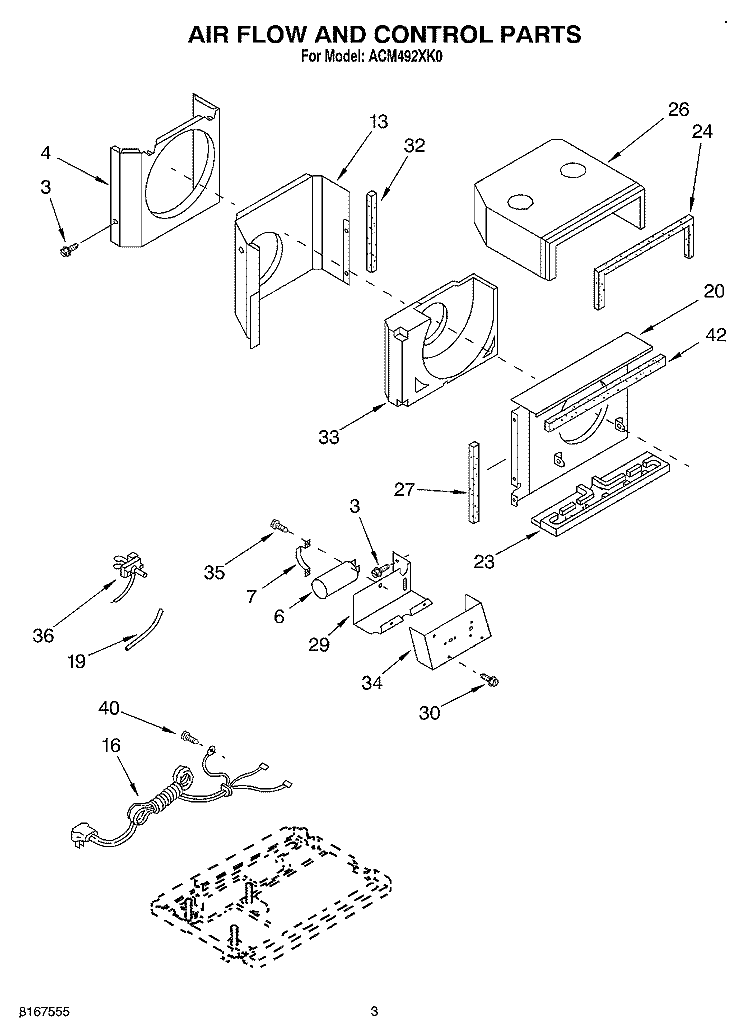 AIR FLOW AND CONTROL Diagram and Parts List for ACM492XK0  Whirlpool Air Conditioner