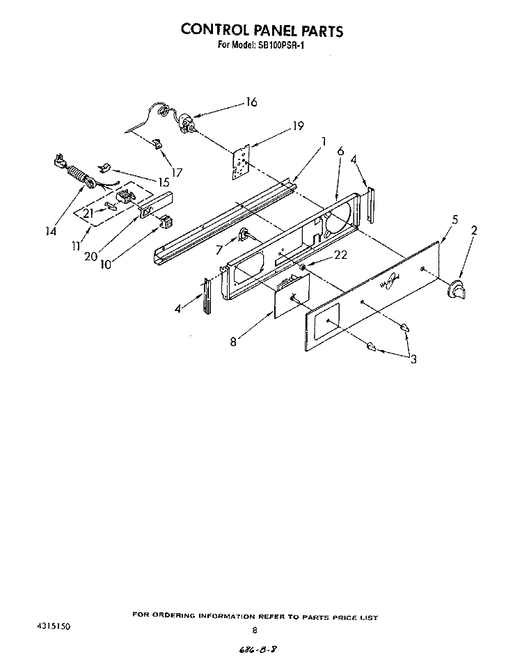 CONTROL PANEL Diagram and Parts List for SB100PSR1  Whirlpool Range