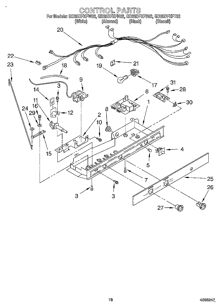 CONTROL Diagram and Parts List for GD25DFXFB02  Whirlpool Refrigerator