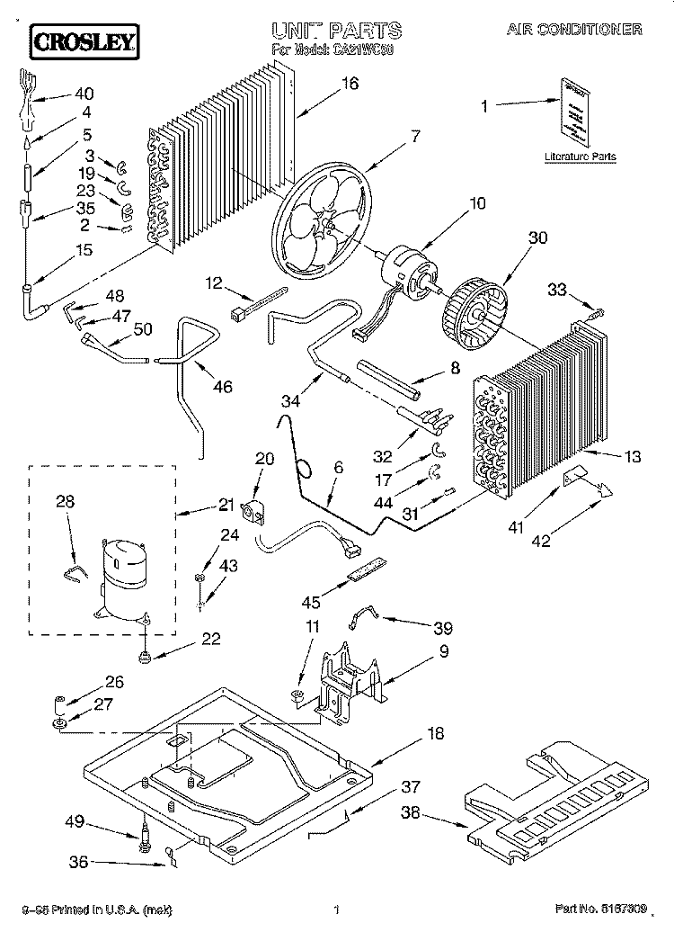 UNIT, LITERATURE Diagram and Parts List for CA21WC90  Crosley Air Conditioner