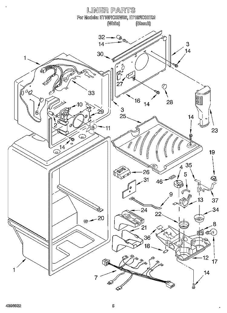 LINER Diagram and Parts List for ET18PKXGW02  Whirlpool Refrigerator
