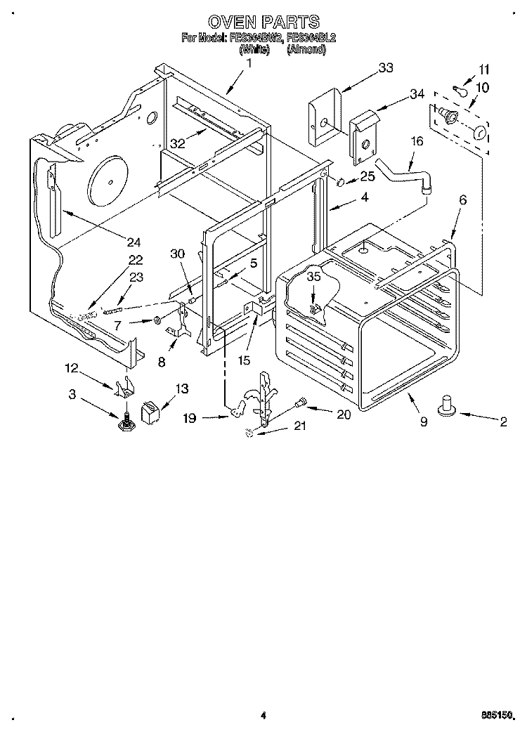 OVEN Diagram and Parts List for FES364BL2  Roper Range